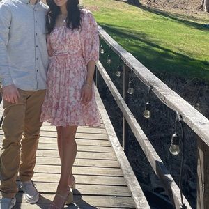 WORN ONCE floral pink dress with bow tie back